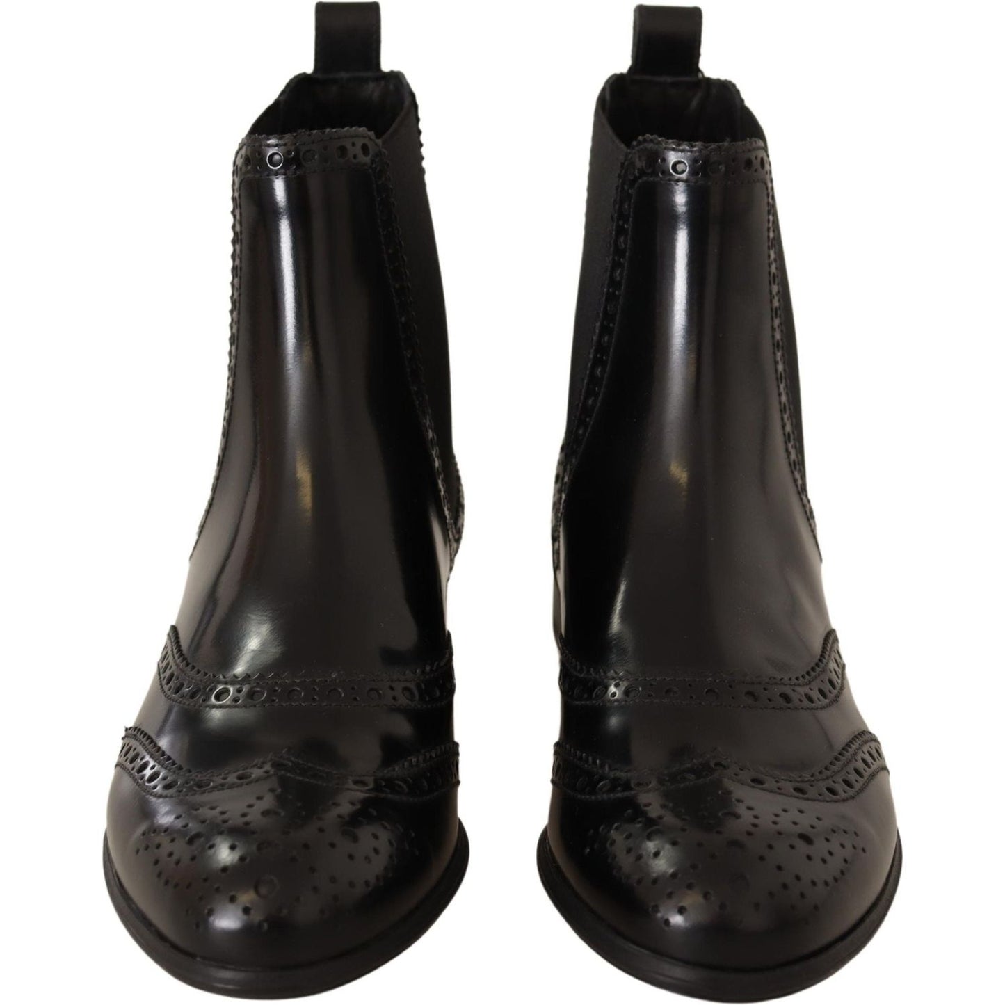 Dolce & Gabbana Black Leather Ankle High Flat Boots Shoes LA9028-35
