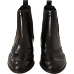 Dolce & Gabbana Black Leather Ankle High Flat Boots Shoes LA9028-35