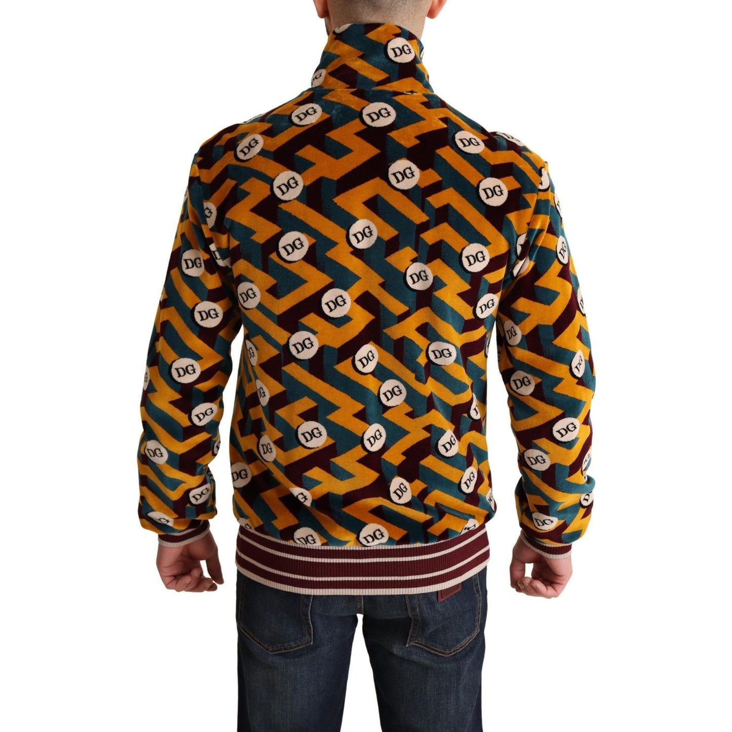 Dolce & Gabbana Multicolor Velvet DG Logo Mens Sweater Jacket JKT2919-44