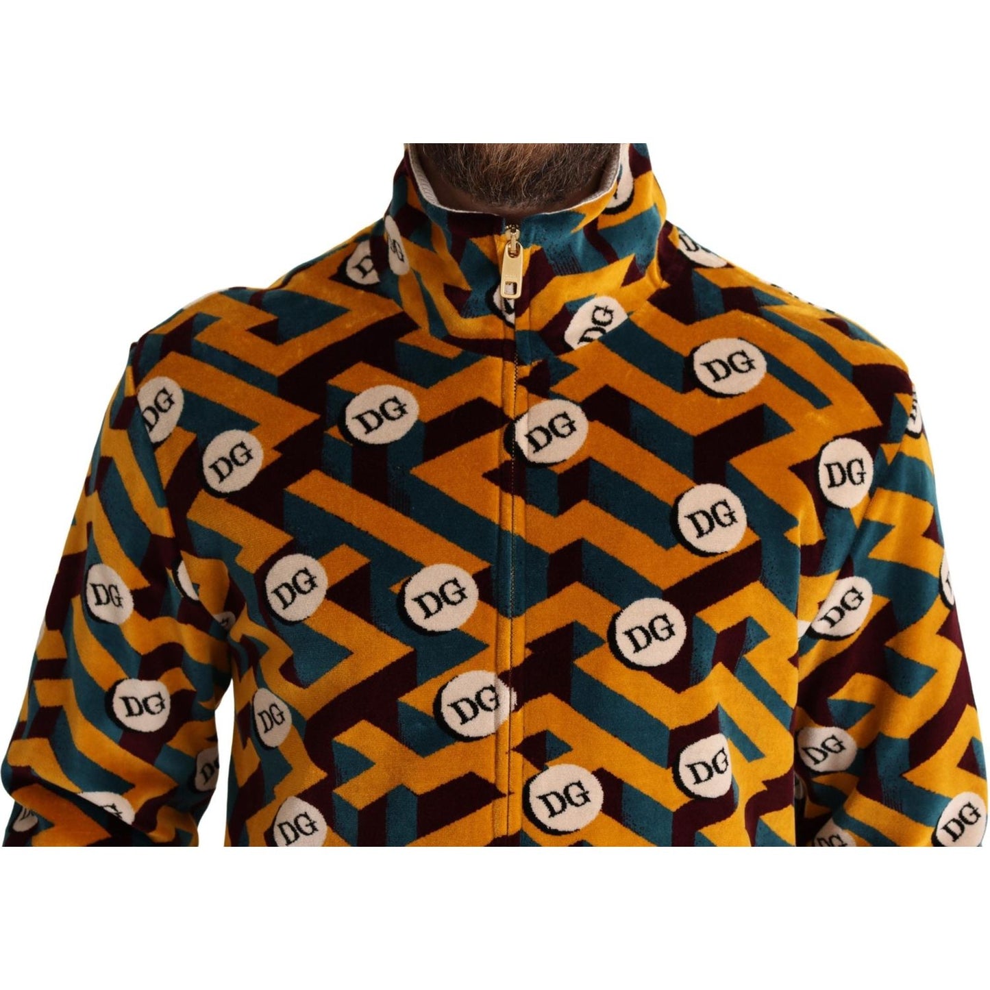 Dolce & Gabbana Multicolor Velvet DG Logo Mens Sweater Jacket JKT2919-44