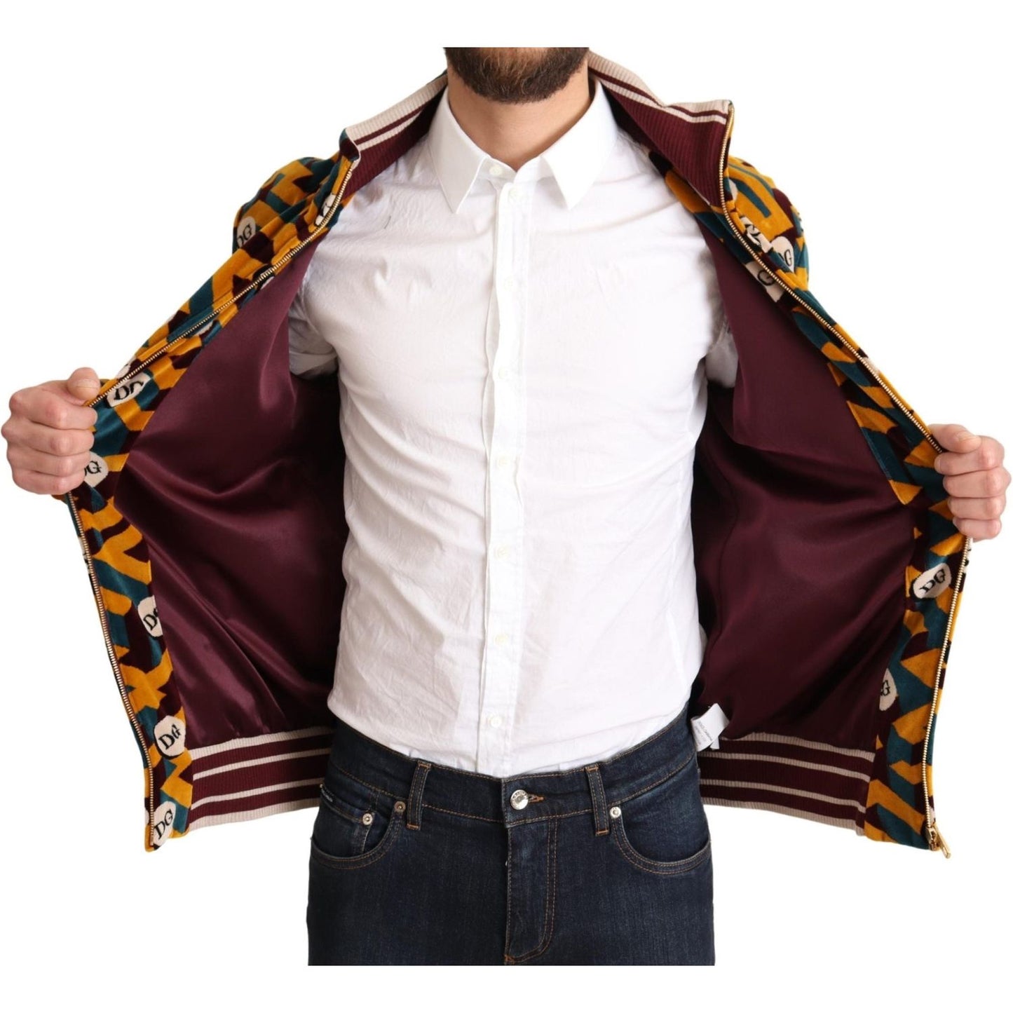 Dolce & Gabbana Multicolor Velvet DG Logo Mens Sweater Jacket JKT2919-44