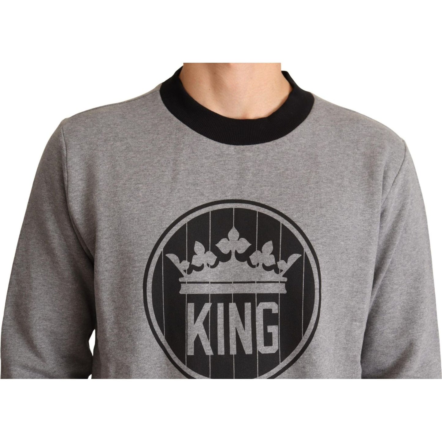 Dolce & Gabbana Gray Crown King Cotton Pullover Sweater TSH6401-48