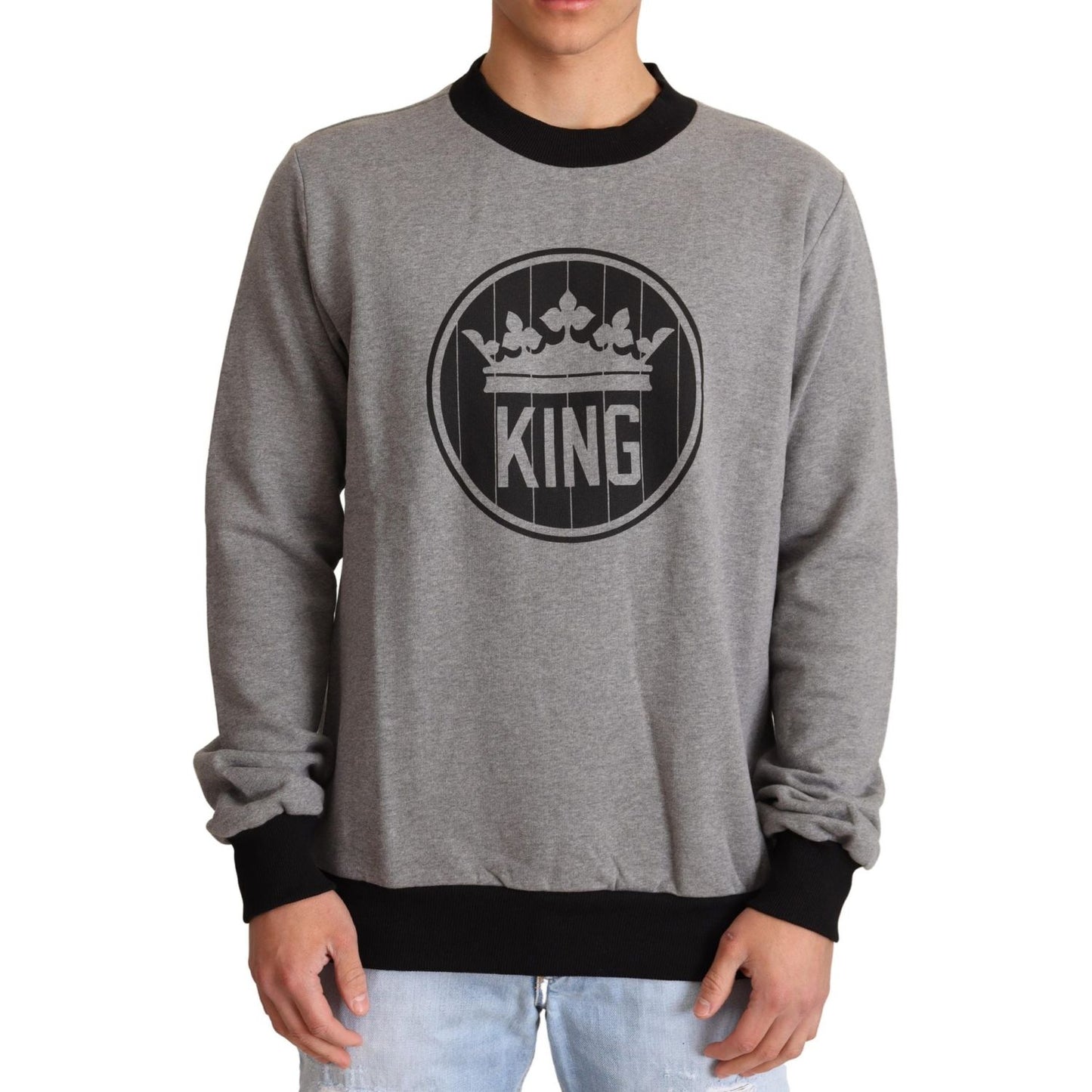 Dolce & Gabbana Gray Crown King Cotton Pullover Sweater TSH6401-48