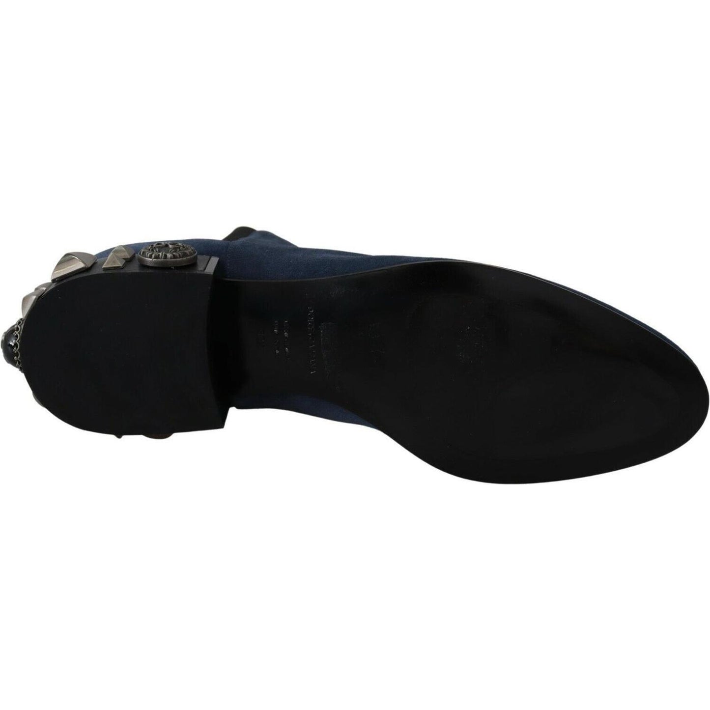 Dolce & Gabbana Blue Suede Embellished Studded Boots Shoes LA8765-38.5