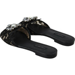 Dolce & Gabbana Black Taormina Lace Slides Crystals Flats Shoes LA8935-35.5