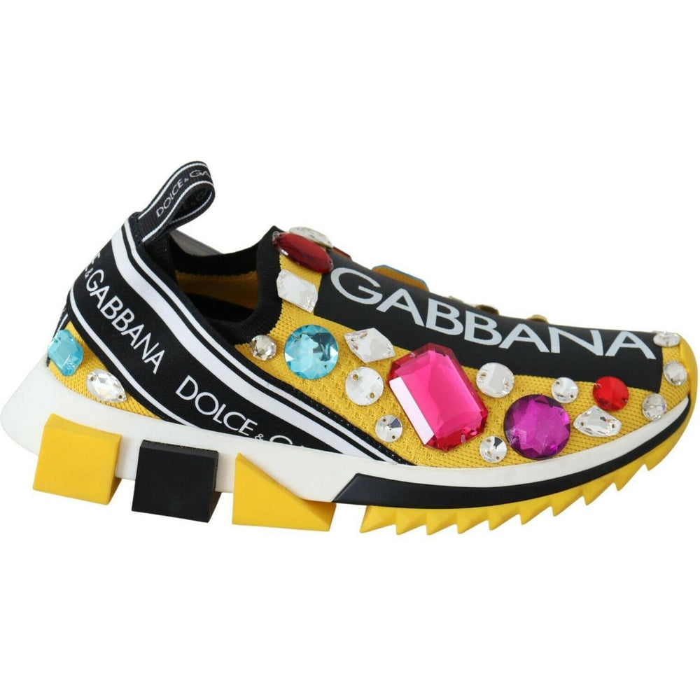 Dolce & Gabbana Yellow Multicolor Crystals Sneakers Shoes LA8936-36