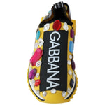 Dolce & Gabbana Yellow Multicolor Crystals Sneakers Shoes LA8936-36
