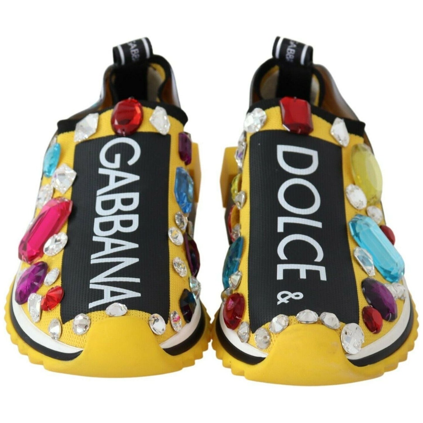 Dolce & Gabbana Yellow Multicolor Crystals Sneakers Shoes LA8936-36