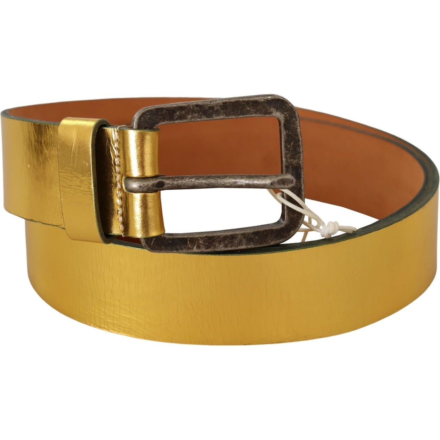 John Galliano Gold Genuine Leather Rustic Silver Buckle Waist Belt MAN BELTS