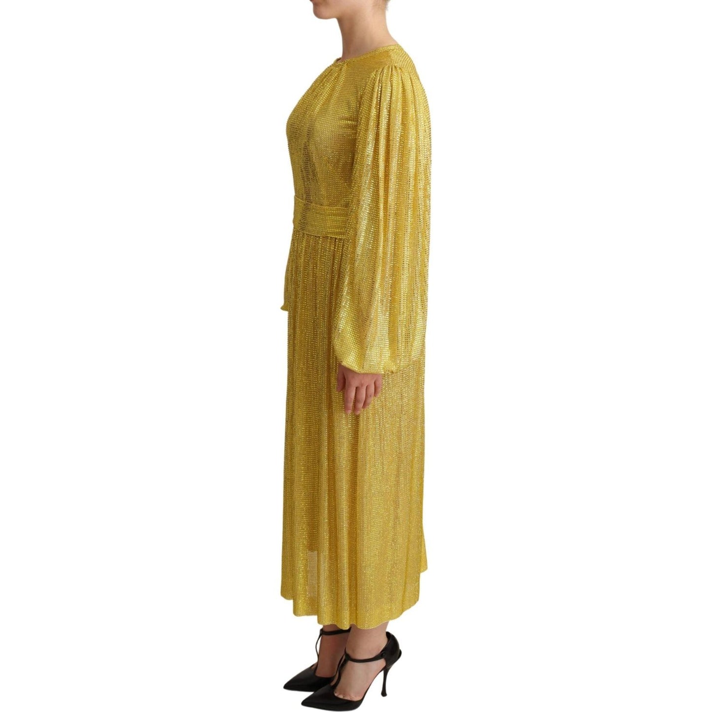 Dolce & Gabbana Yellow Crystal Mesh Pleated Maxi Dress DR2716 -38