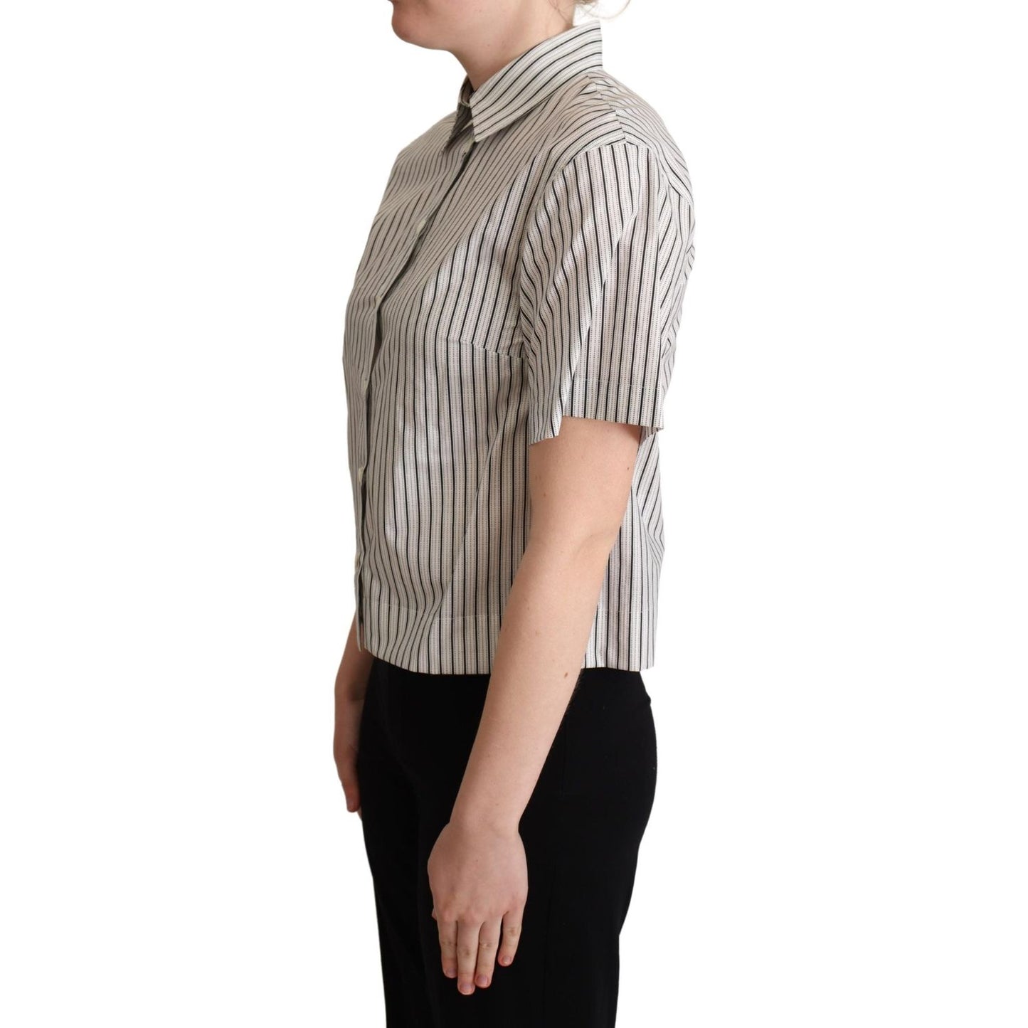 Dolce & Gabbana White Black Striped Collared Shirt TSH5965 -38