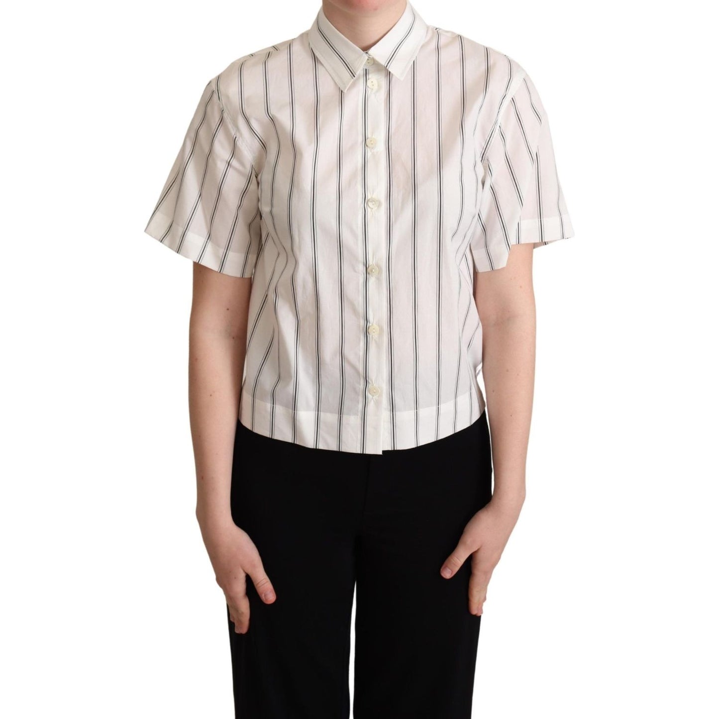 Dolce & Gabbana White Black Stripes Collared Shirt Top TSH5966 -40