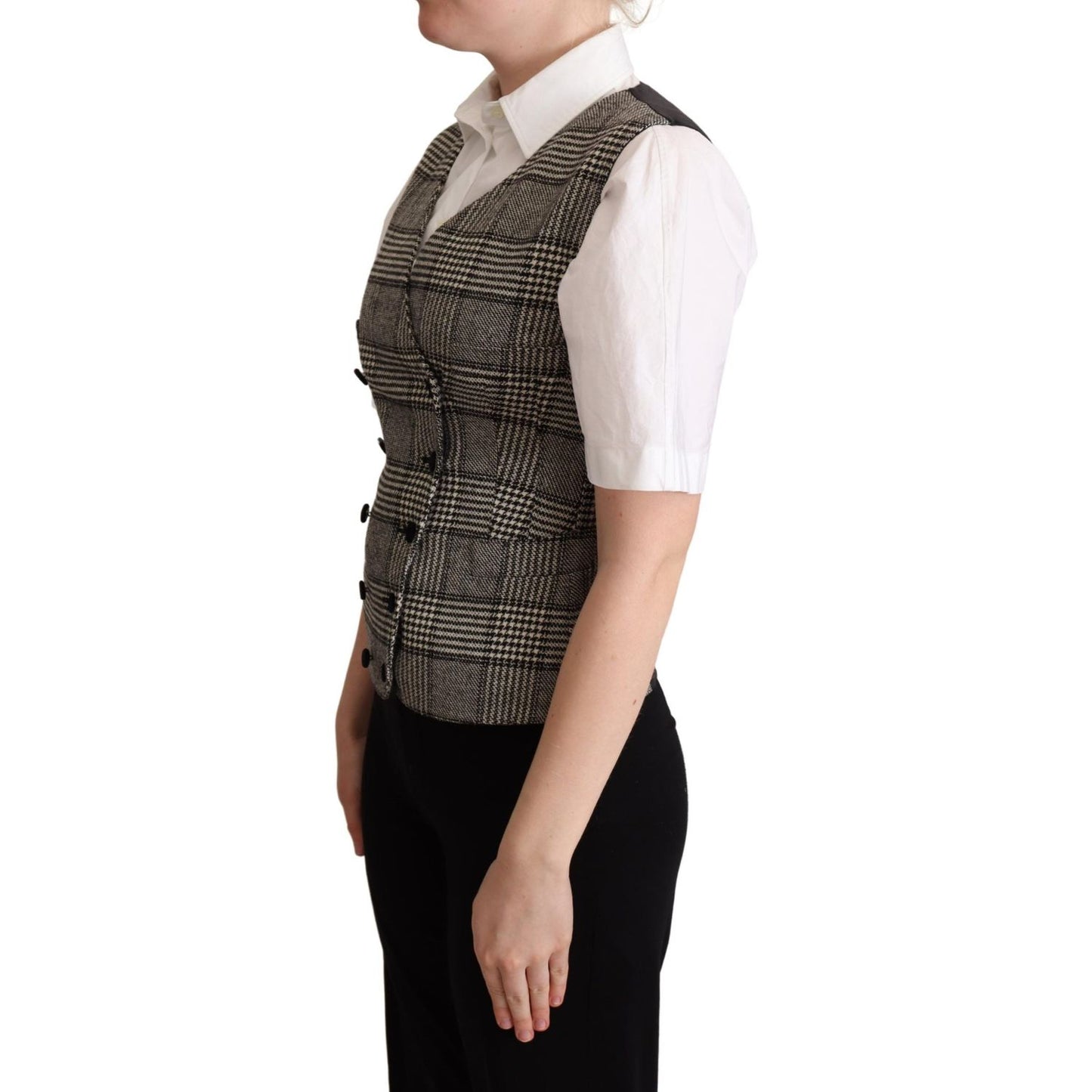 Dolce & Gabbana Gray Checkered Sleeveless Waistcoat Vest TSH5987 -40