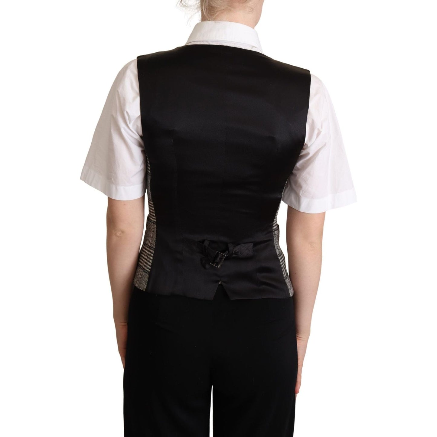 Dolce & Gabbana Gray Checkered Sleeveless Waistcoat Vest TSH5987 -40
