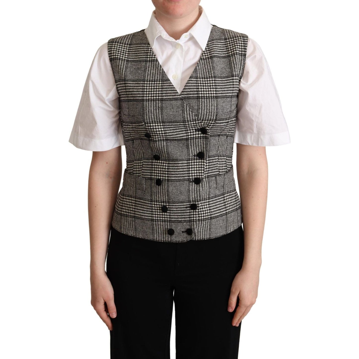 Dolce & Gabbana Gray Checkered Sleeveless Waistcoat Vest