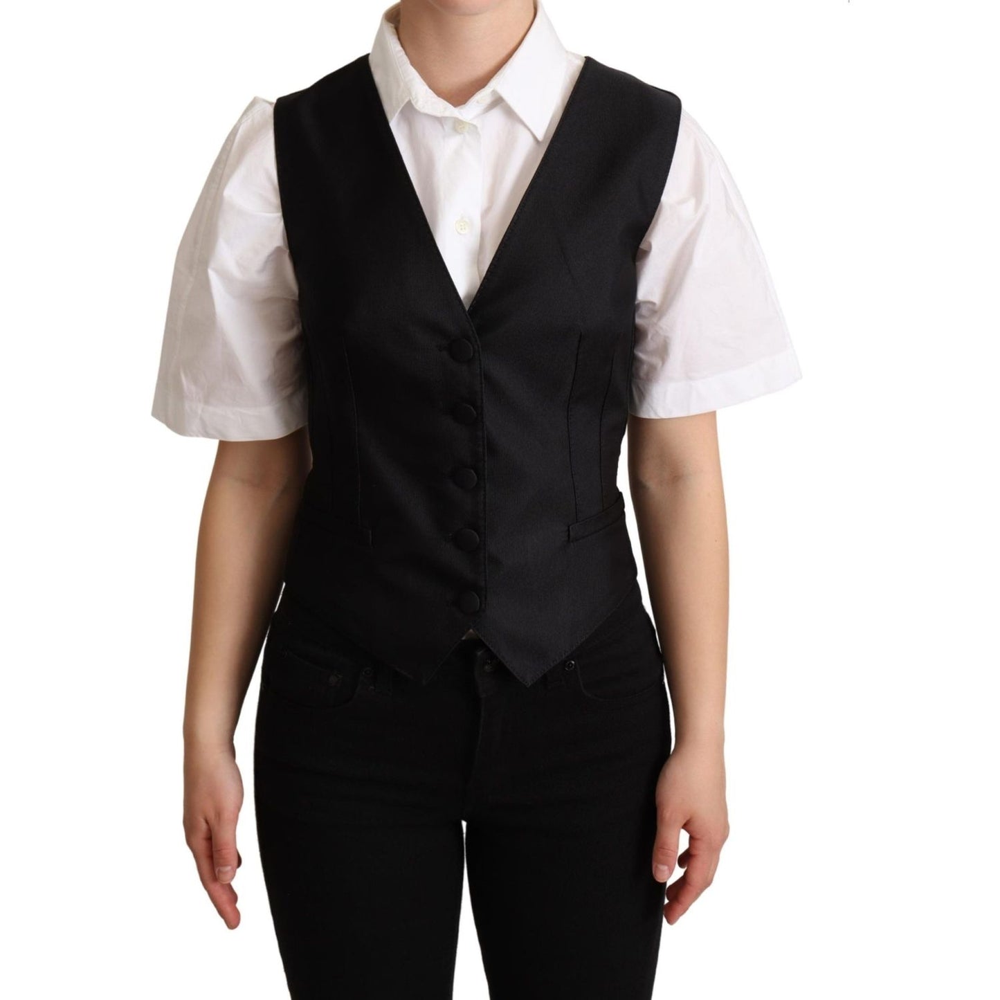 Dolce & Gabbana Black Silk Sleeveless Waistcoat Vest TSH5998-38