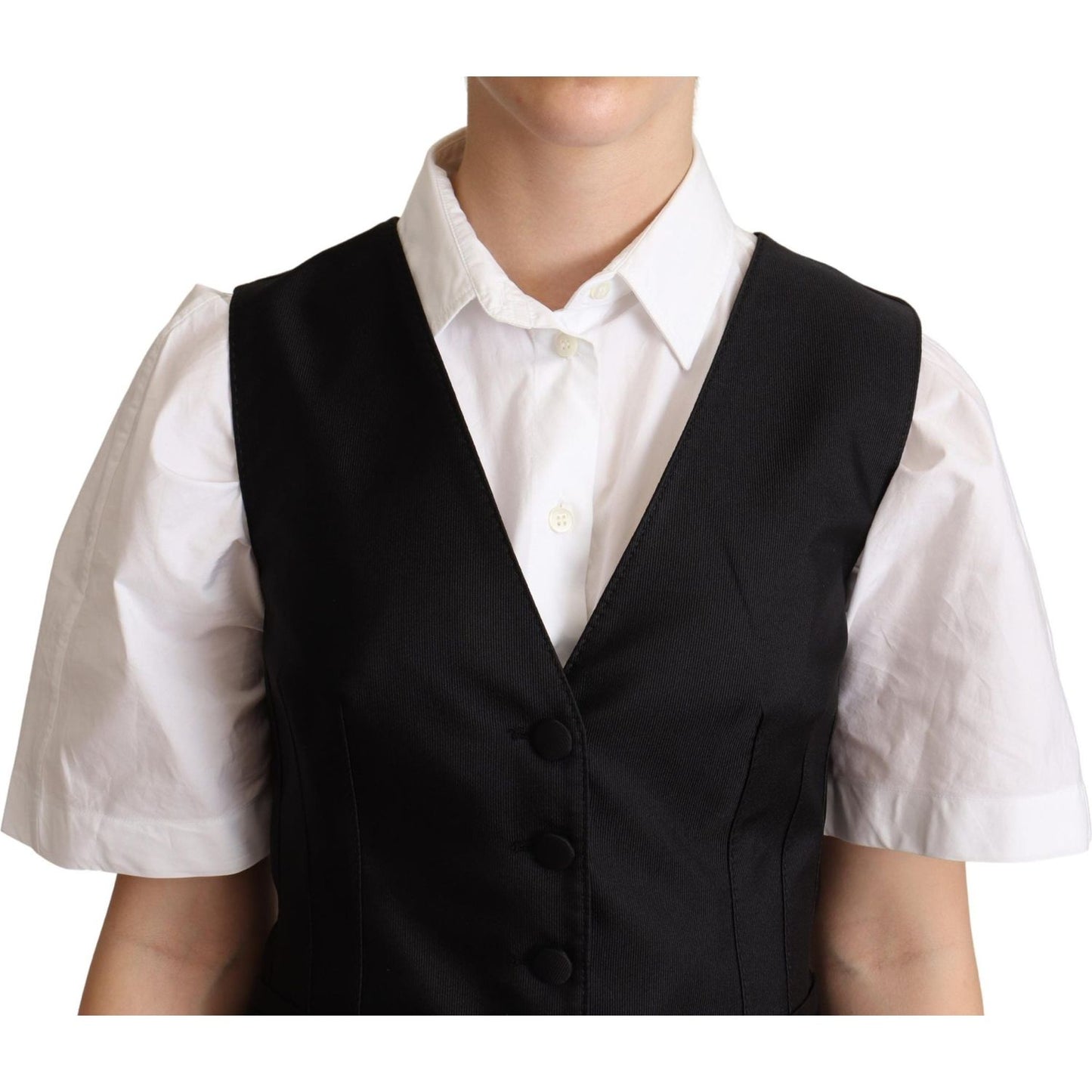 Dolce & Gabbana Black Silk Sleeveless Waistcoat Vest TSH5998-38