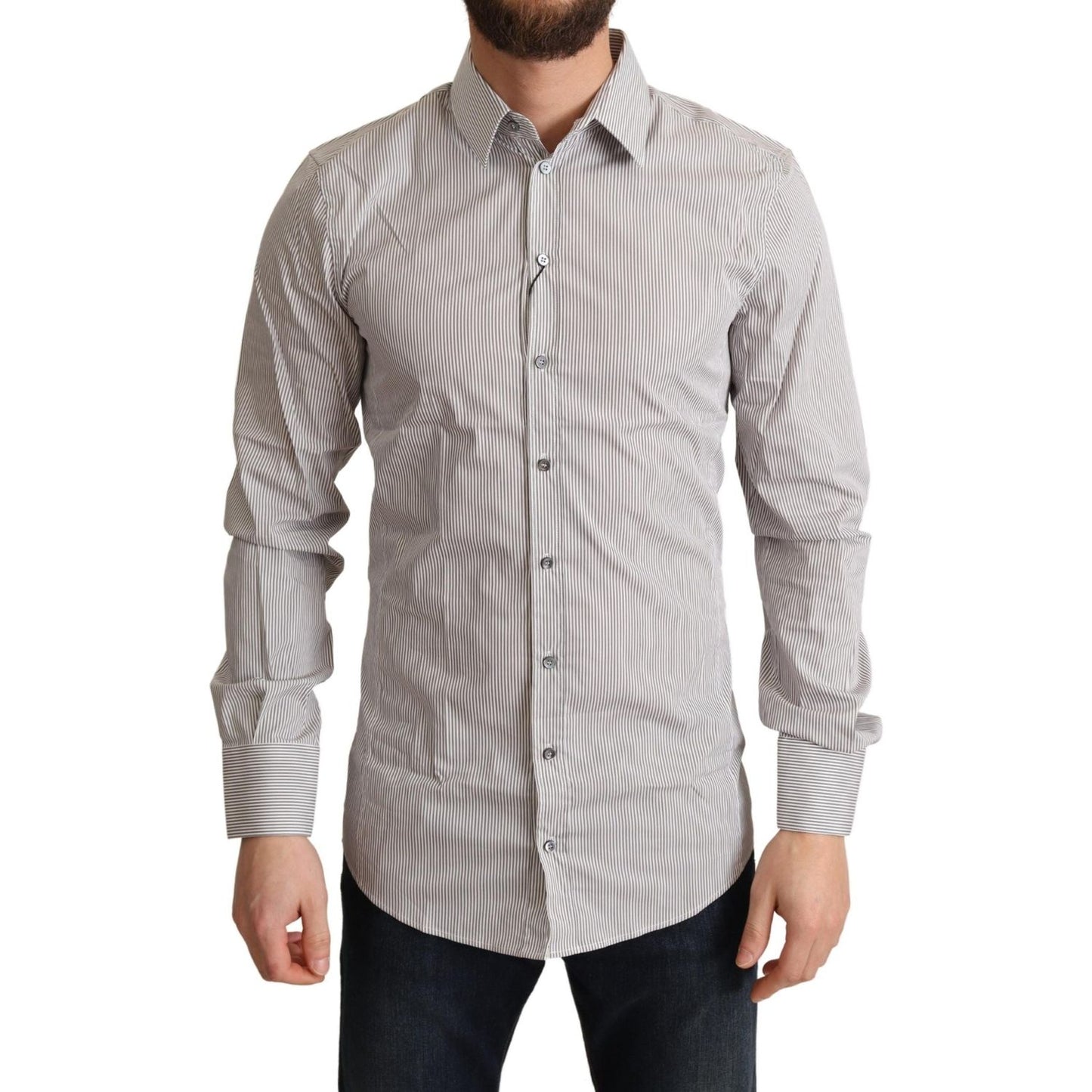 Dolce & Gabbana Gray Cotton Slim Fit Mens SICILY Shirt TSH6432 -38