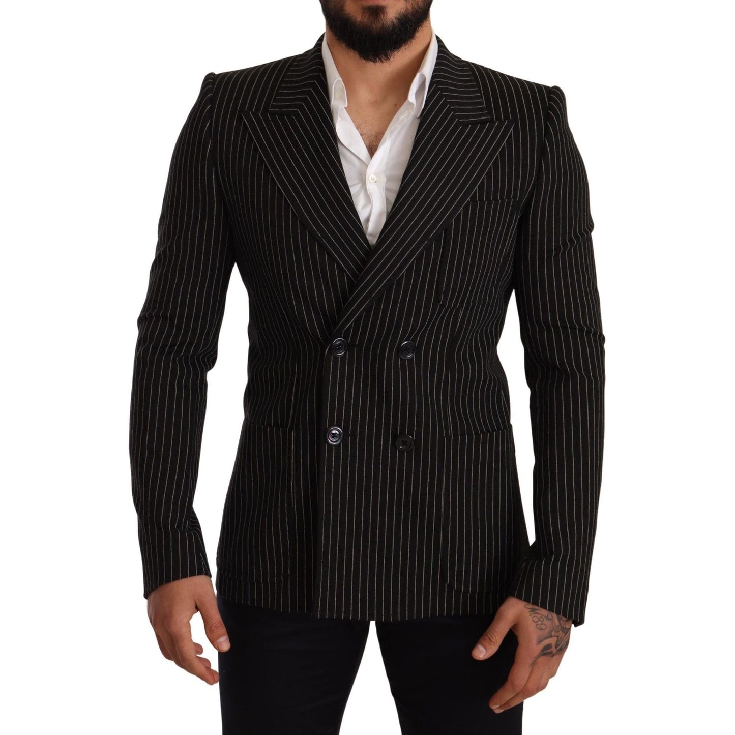 Dolce & Gabbana Black White Striped Slim Fit Coat Blazer JKT2847 -48