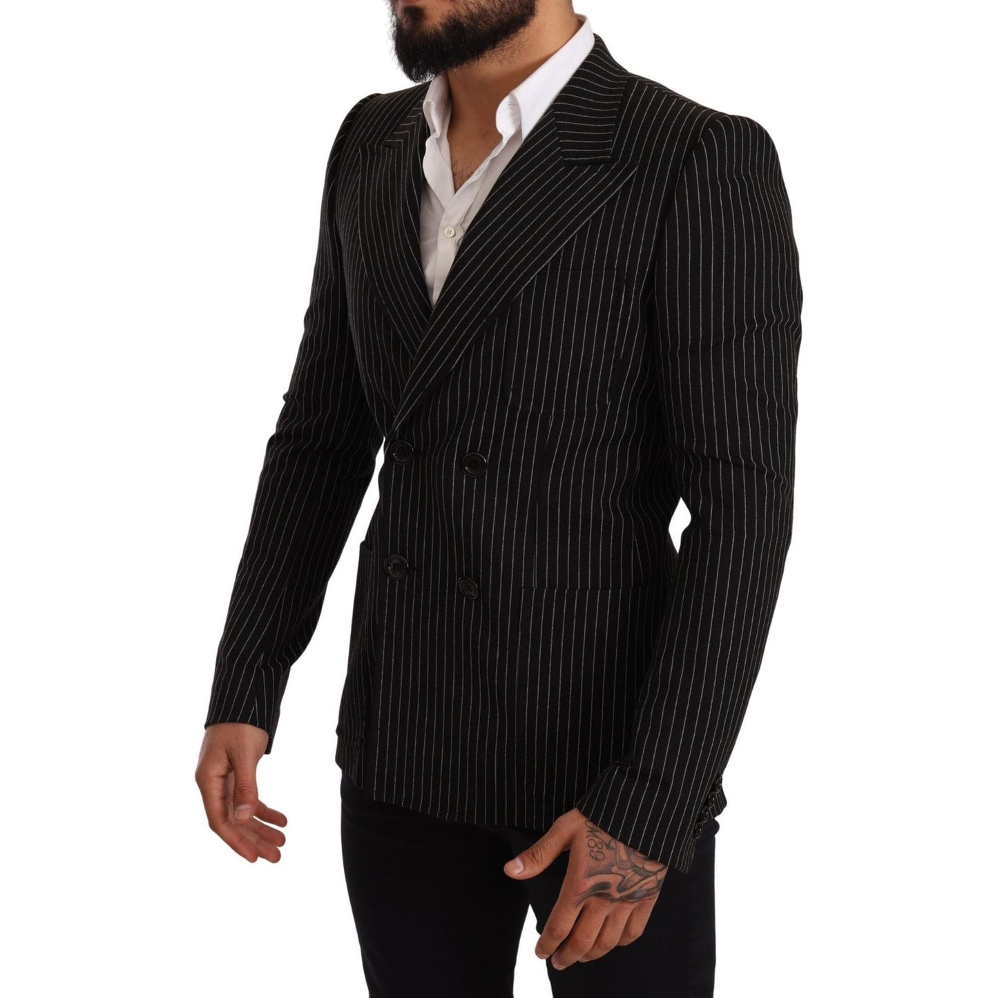 Dolce & Gabbana Black White Striped Slim Fit Coat Blazer JKT2847 -48