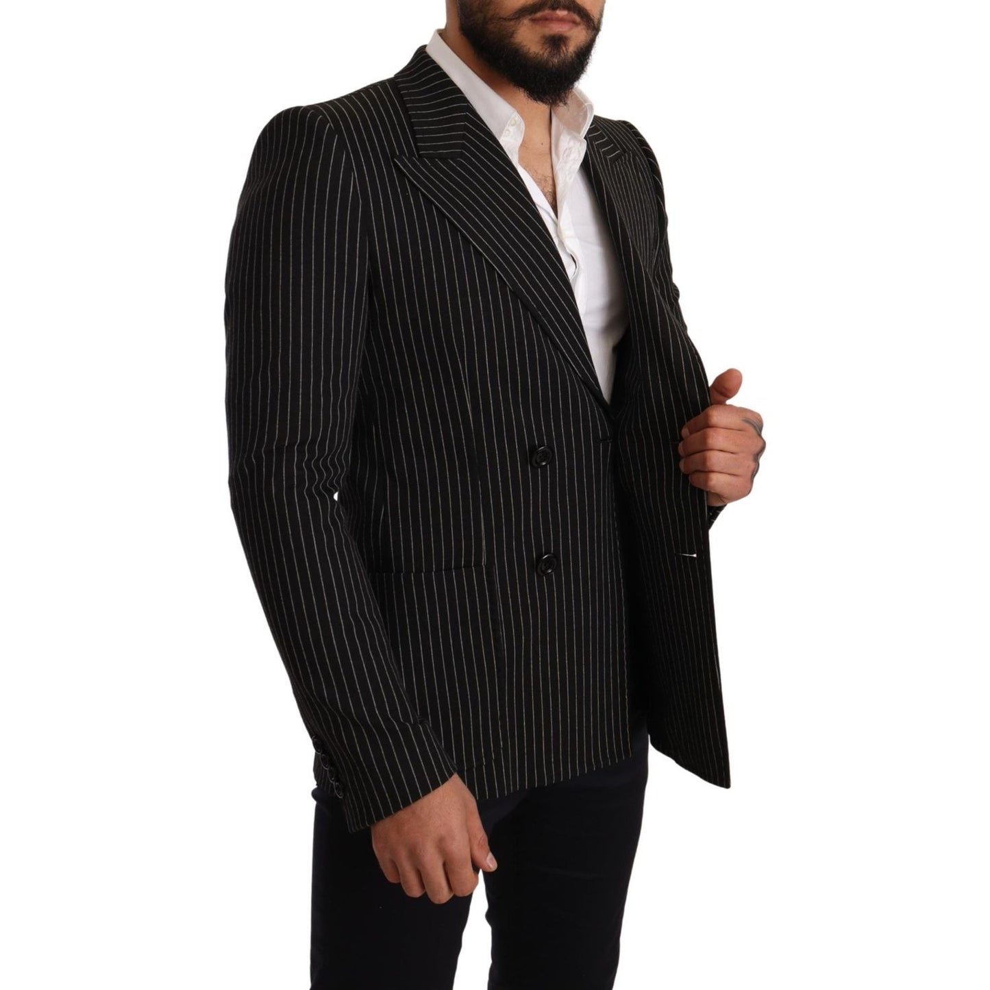 Dolce & Gabbana Black White Striped Slim Fit Coat Blazer JKT2847 -48