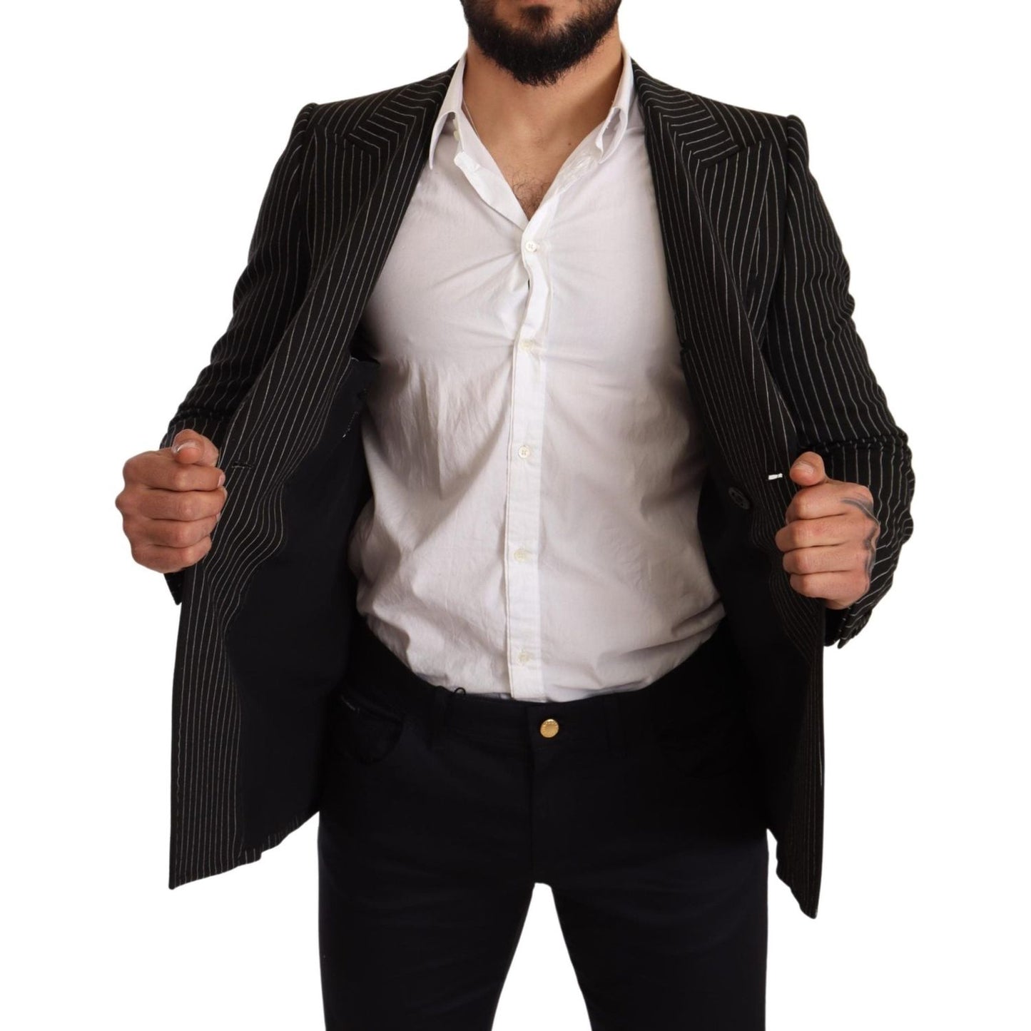 Dolce & Gabbana Black White Striped Slim Fit Coat Blazer JKT2847 -48