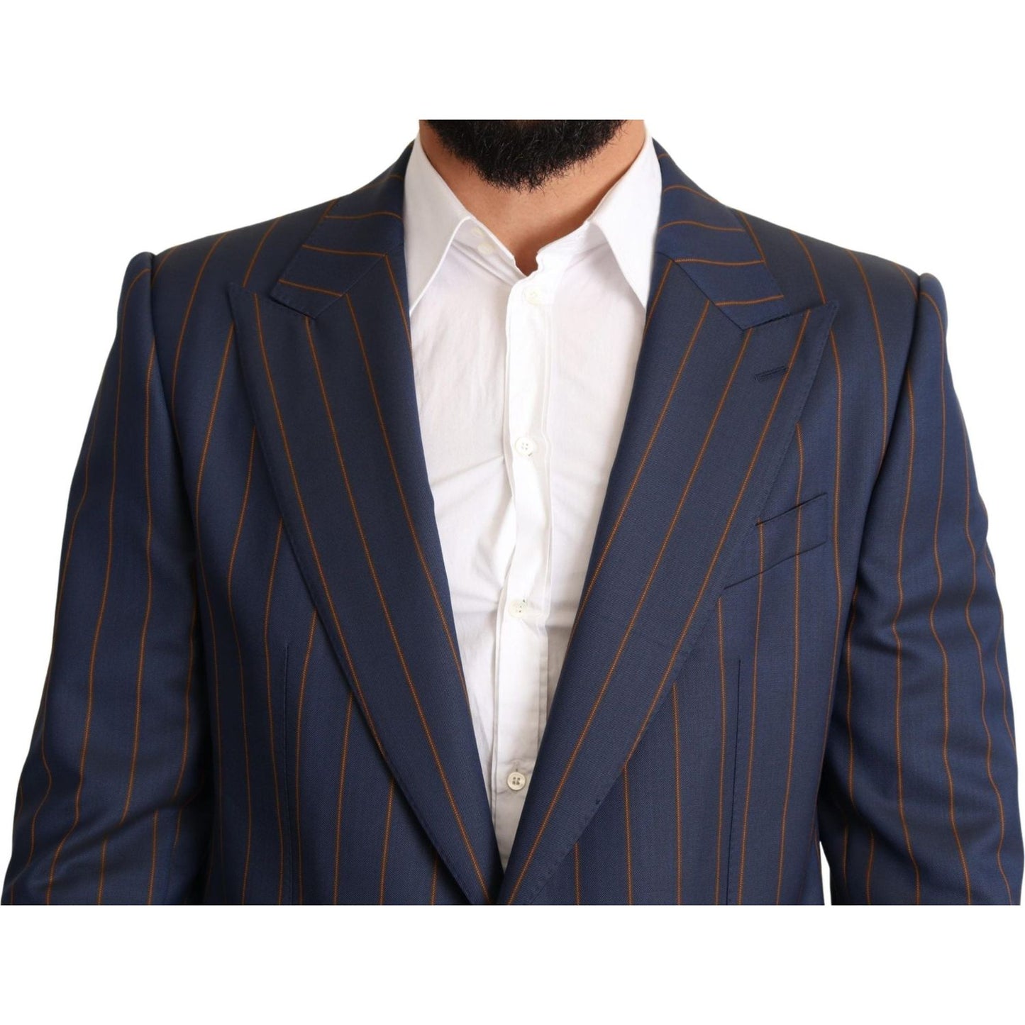 Dolce & Gabbana Blue Striped Wool Slim Fit Blazer Jacket JKT2959-54