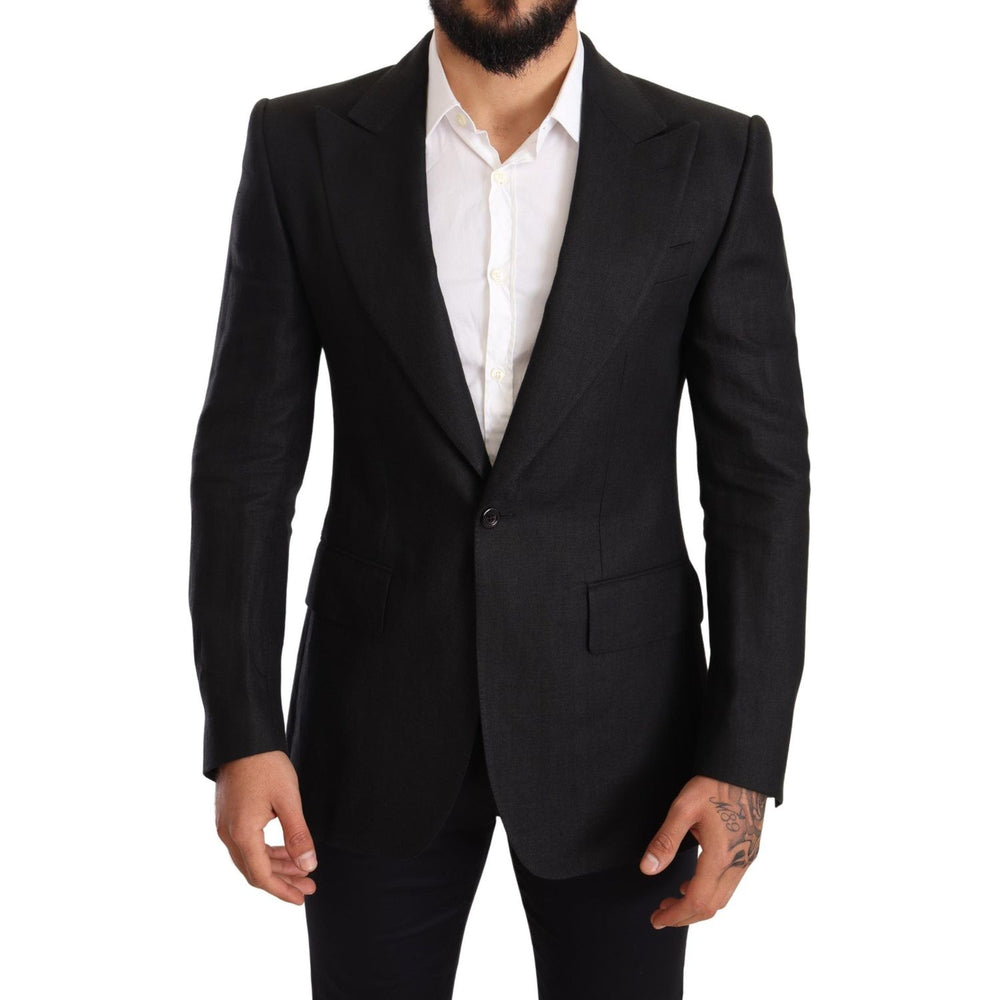 Dolce & Gabbana Black Linen Slim Fit Coat Jacket Blazer KOS1874 -48