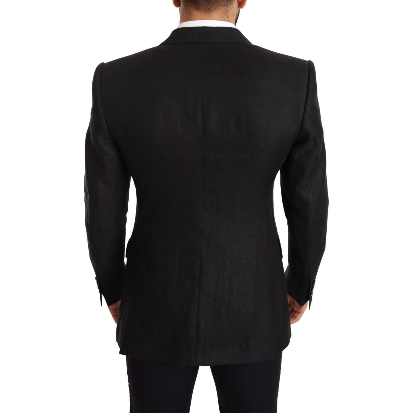 Dolce & Gabbana Black Linen Slim Fit Coat Jacket Blazer KOS1874 -48