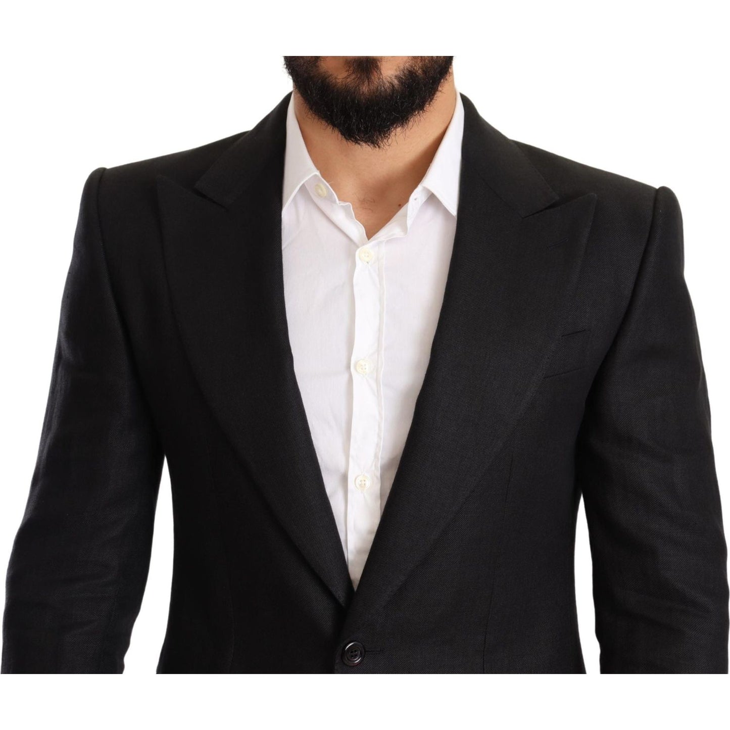 Dolce & Gabbana Black Linen Slim Fit Coat Jacket Blazer KOS1874 -48