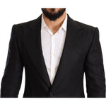 Dolce & Gabbana Black Linen Slim Fit Coat Jacket Blazer KOS1874 -48