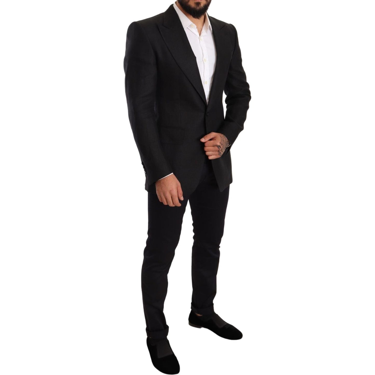 Dolce & Gabbana Black Linen Slim Fit Coat Jacket Blazer KOS1874 -48