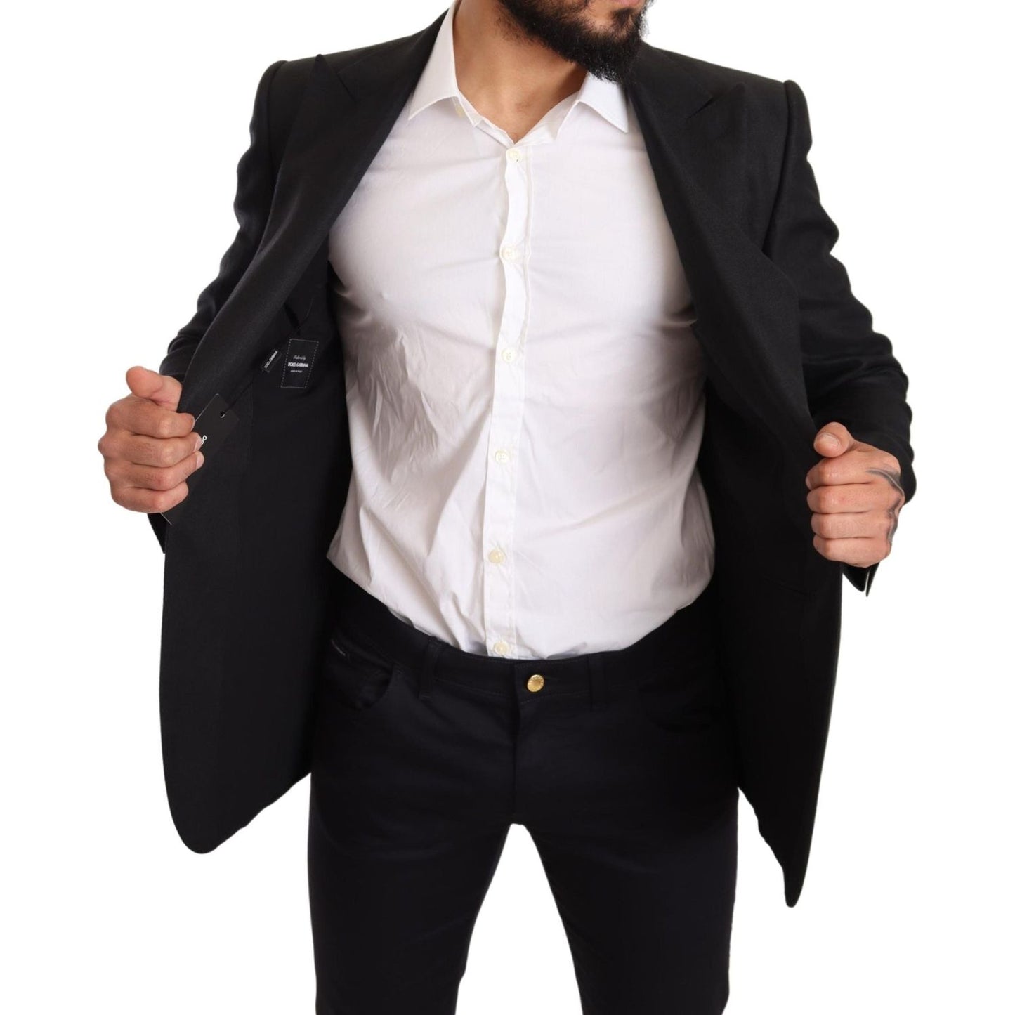 Dolce & Gabbana Black Linen Slim Fit Coat Jacket Blazer KOS1874 -48