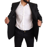 Dolce & Gabbana Black Linen Slim Fit Coat Jacket Blazer KOS1874 -48