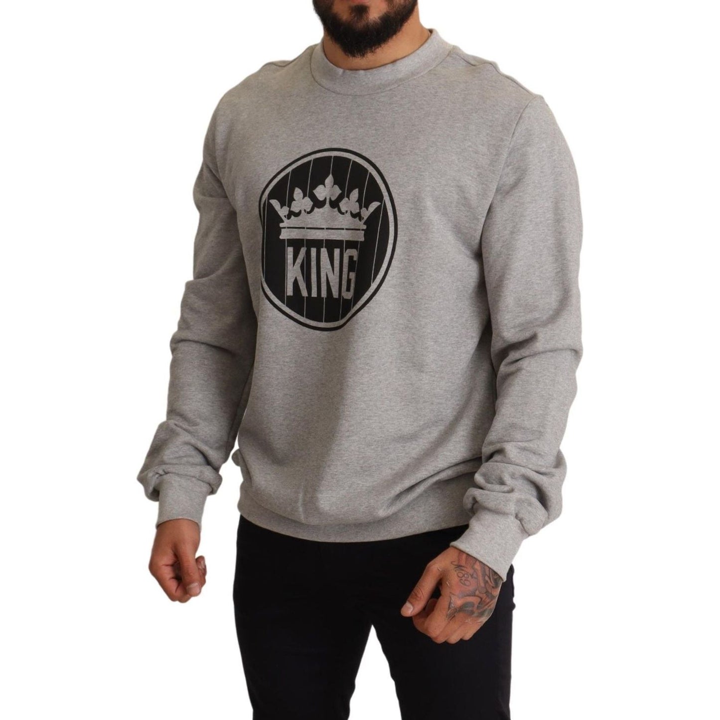 Dolce & Gabbana Gray Crown King Print Cotton Sweater TSH6621-44