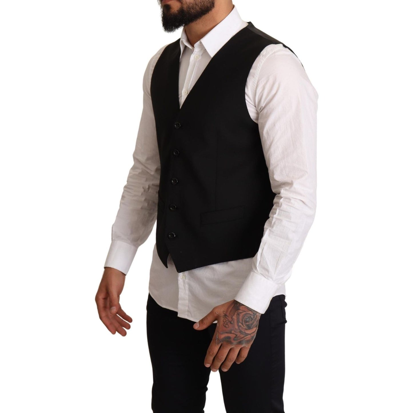 Dolce & Gabbana Black Wool Formal Waistcoat Dress TSH6617 -44
