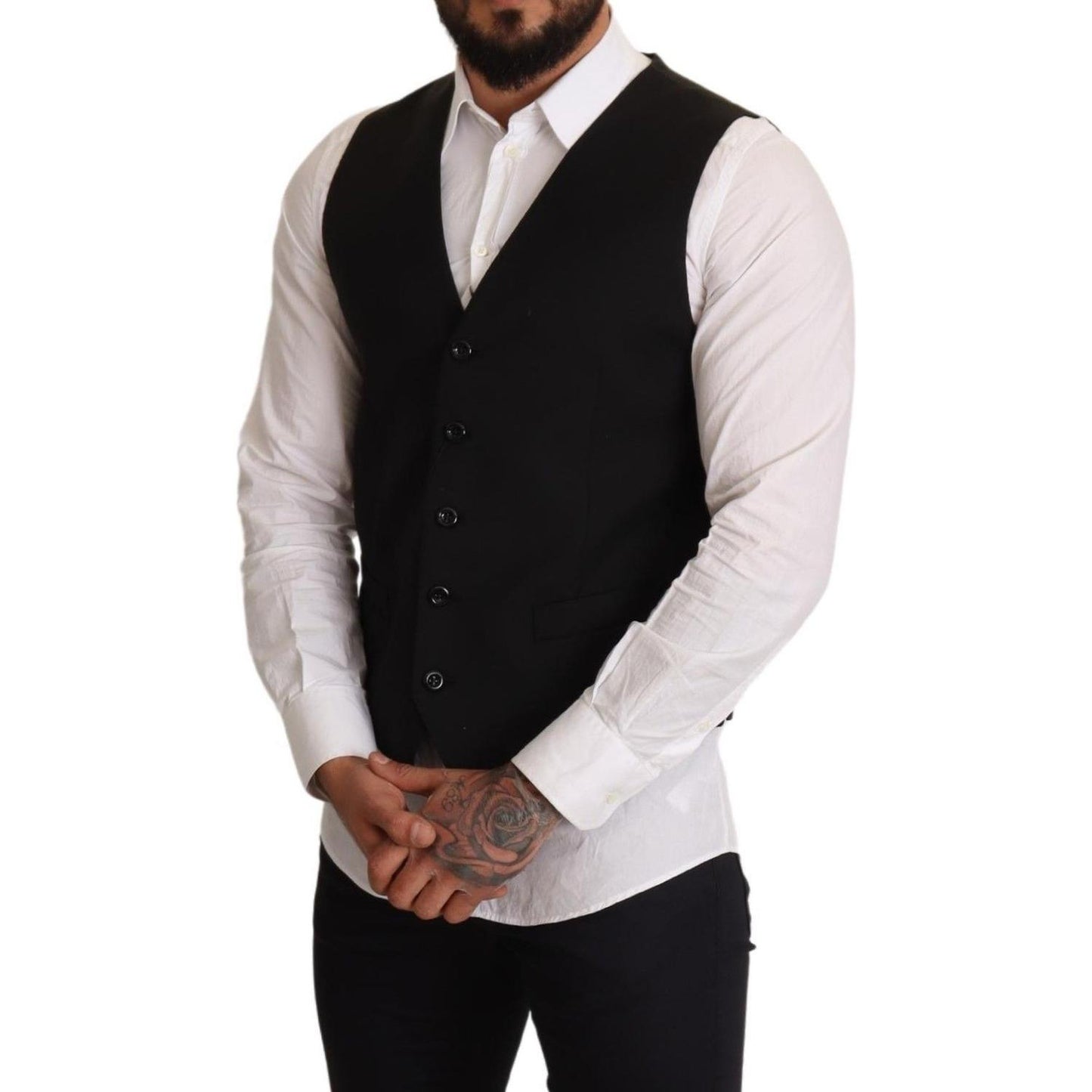 Dolce & Gabbana Black Wool Formal Waistcoat Dress TSH6617 -44