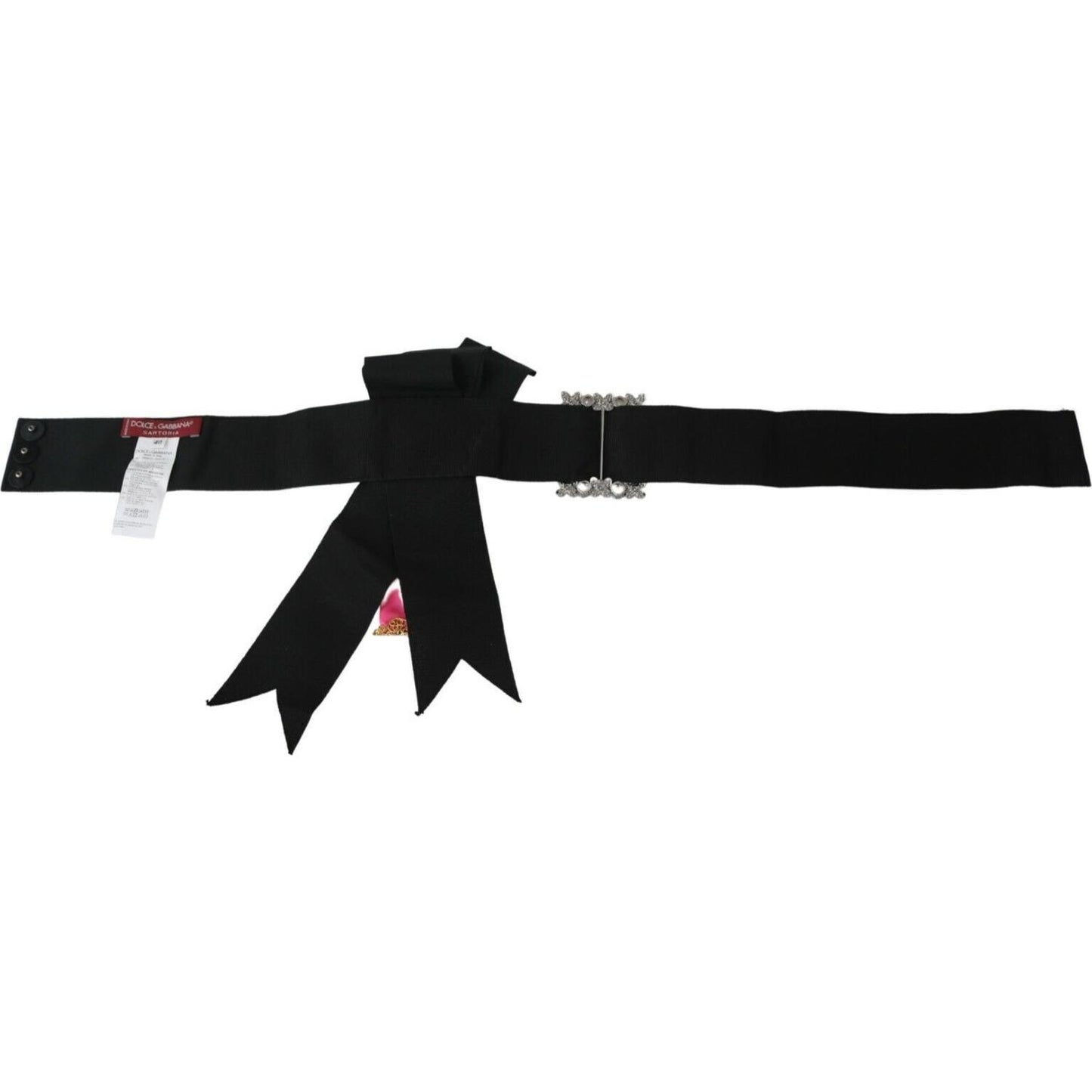 Dolce & Gabbana Black Pink Flower Brooch Crystals Cotton Belt SMY100475-38