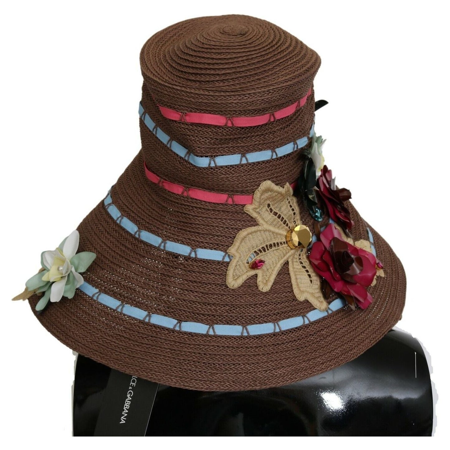 Dolce & Gabbana Brown Knitted Straw Floral Hat HAT20067 59