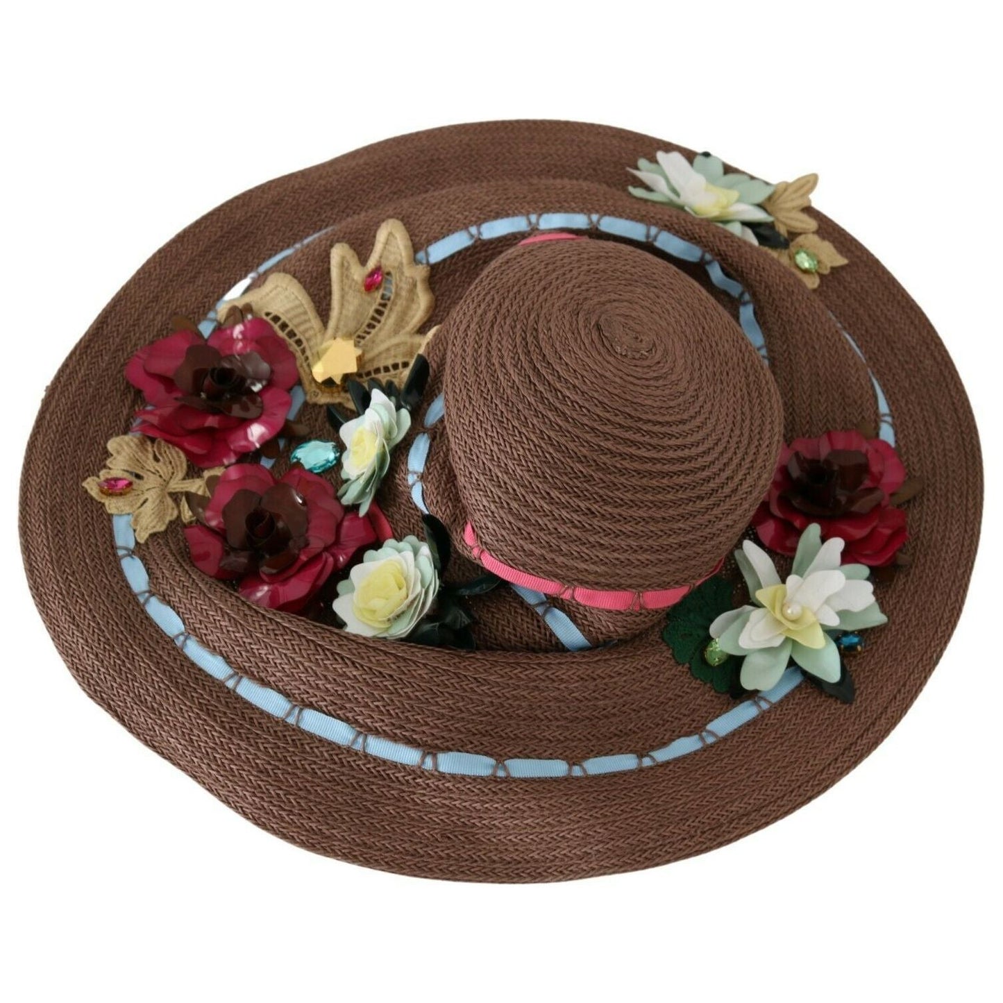 Dolce & Gabbana Brown Knitted Straw Floral Hat HAT20067 59