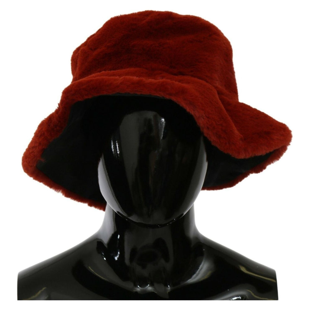 Dolce & Gabbana Red Bordeaux Fur Wide Brim Bucket Hat HAT20076- 58