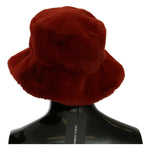 Dolce & Gabbana Red Bordeaux Fur Wide Brim Bucket Hat HAT20076- 58