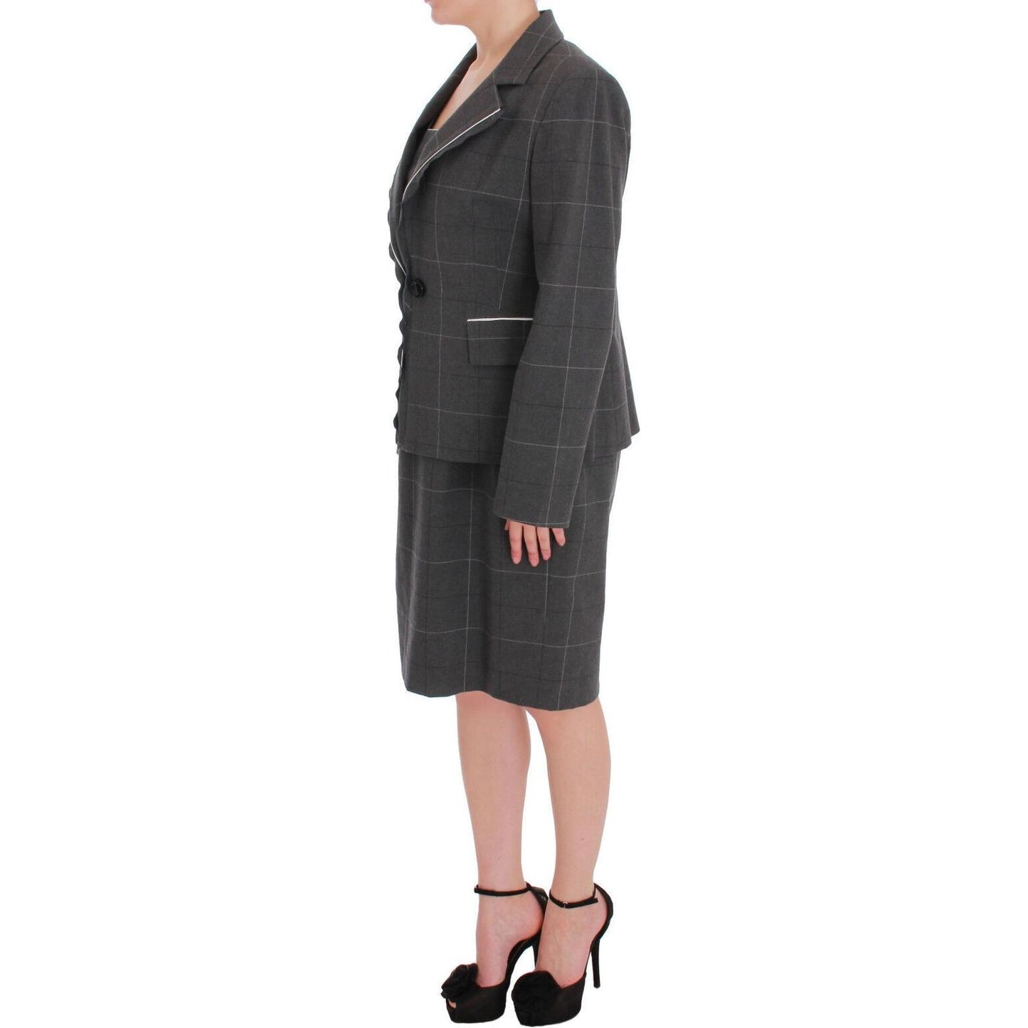 BENCIVENGA Gray Checkered Cotton Blazer Dress Set Suit SIG60234 -50