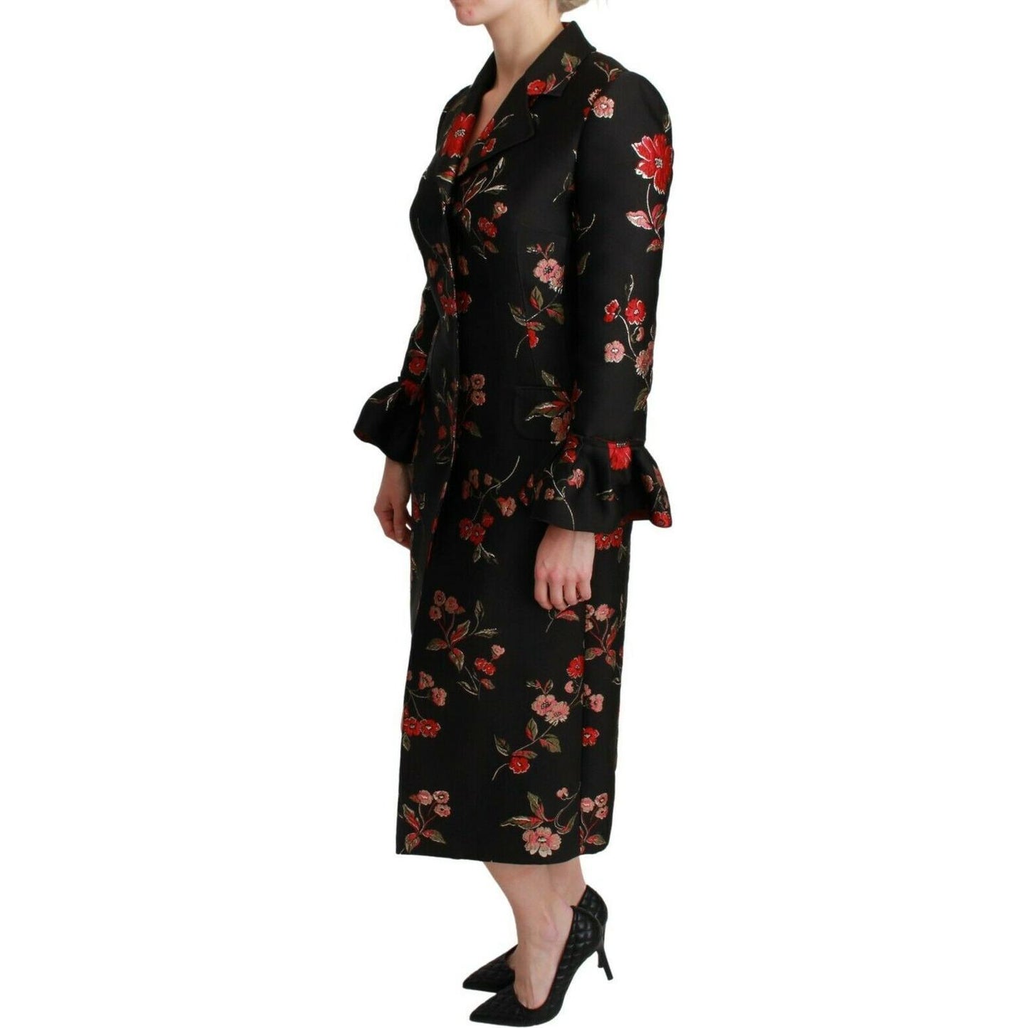 Dolce & Gabbana Black Floral Embroidered Jacket Coat JKT2626- 40