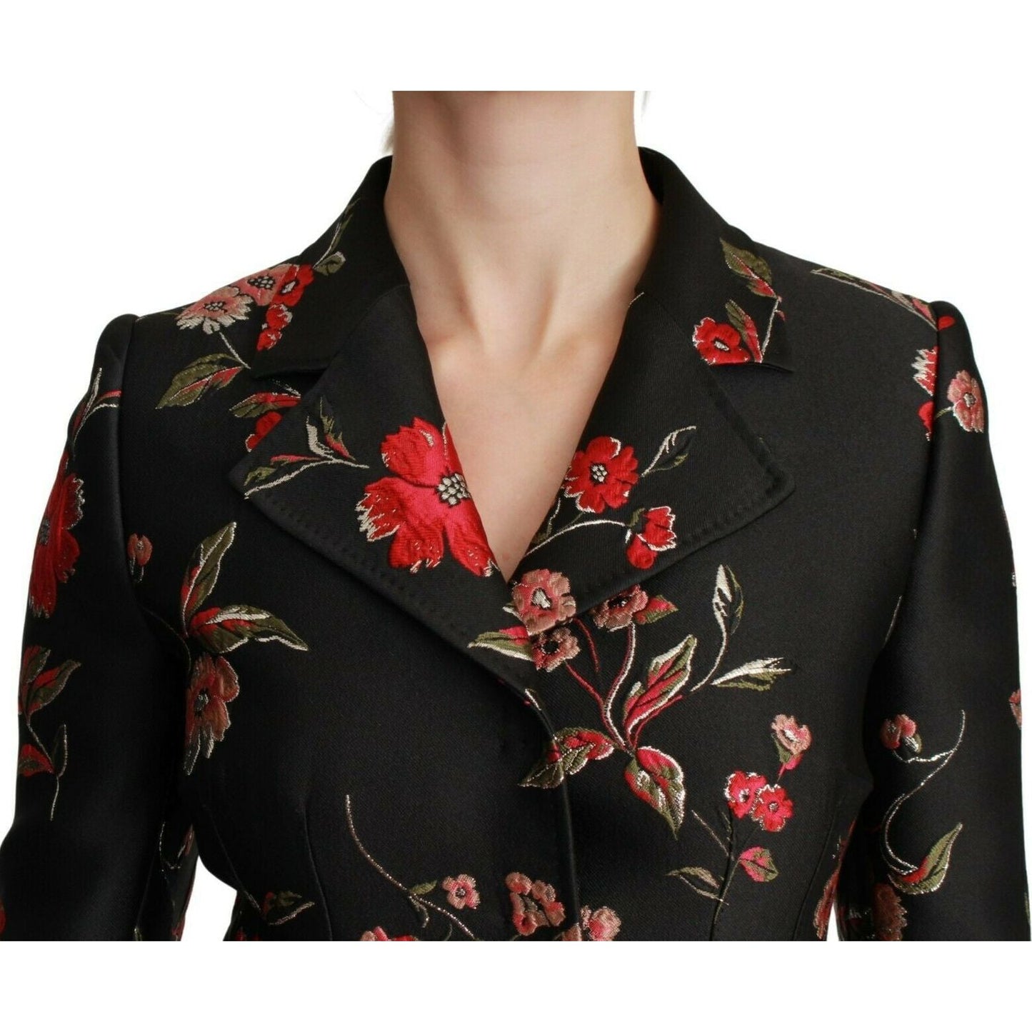 Dolce & Gabbana Black Floral Embroidered Jacket Coat JKT2626- 40