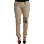 Acht Beige Denim Cotton Bottom Slim Fit Folded Pant PAN71199- 40