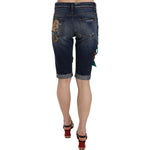 Dolce & Gabbana Blue Denim Mid Waist Crystal Capri Shorts PAN70037- 36
