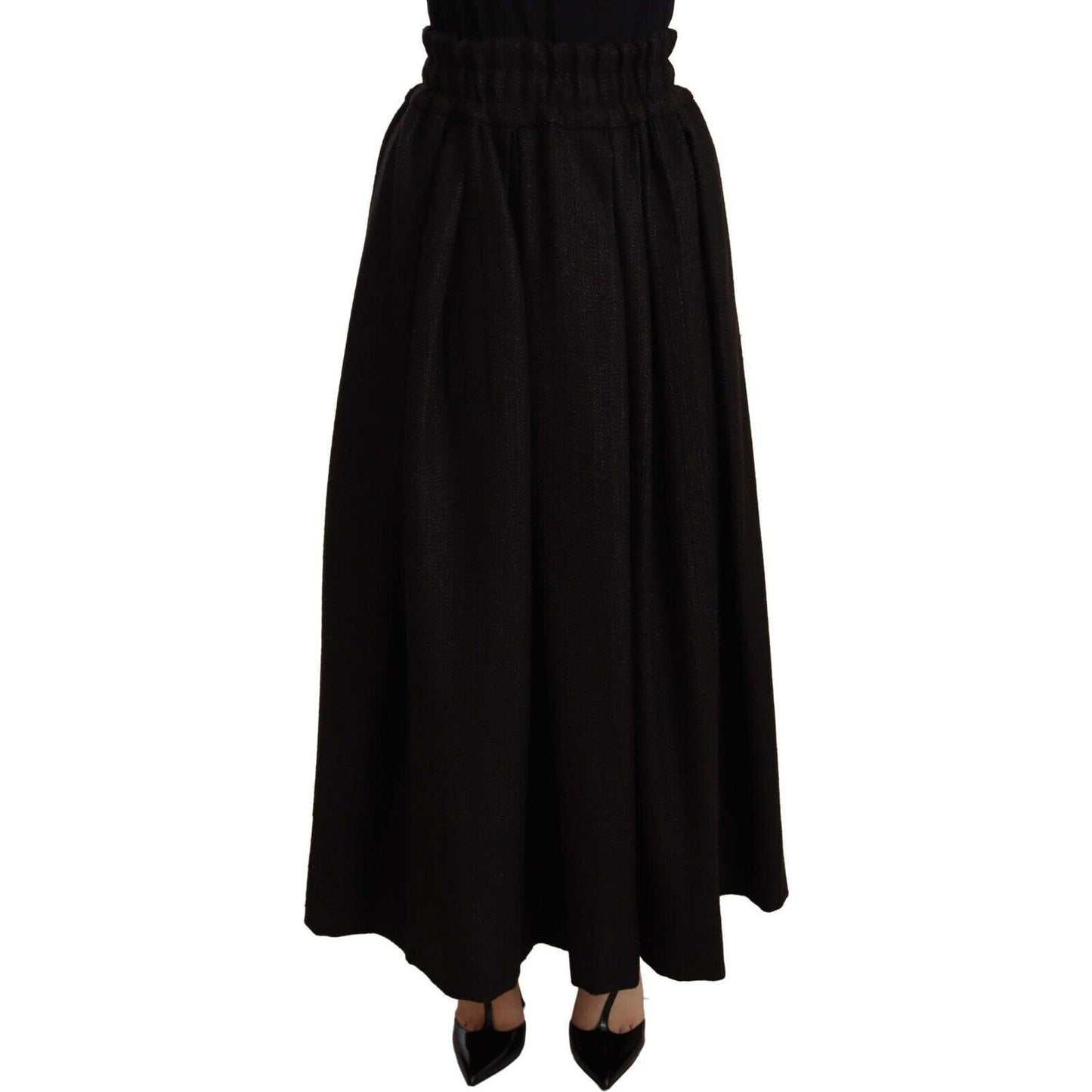 Dolce & Gabbana Black Wool High Waist Maxi PIECE Skirt PAN72106 -40