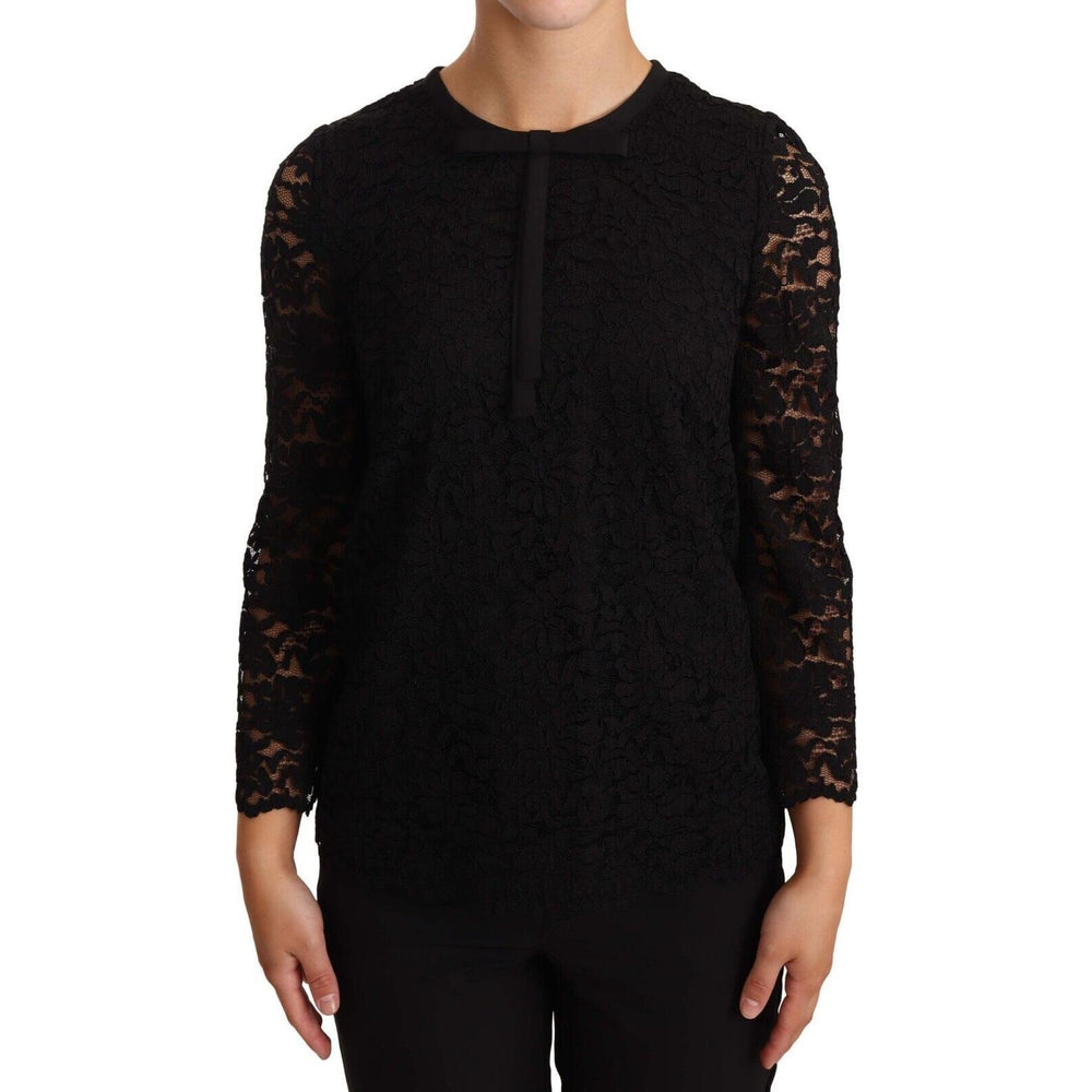 Dolce & Gabbana Black Floral Lace Nylon Blouse Top TSH6868 -36
