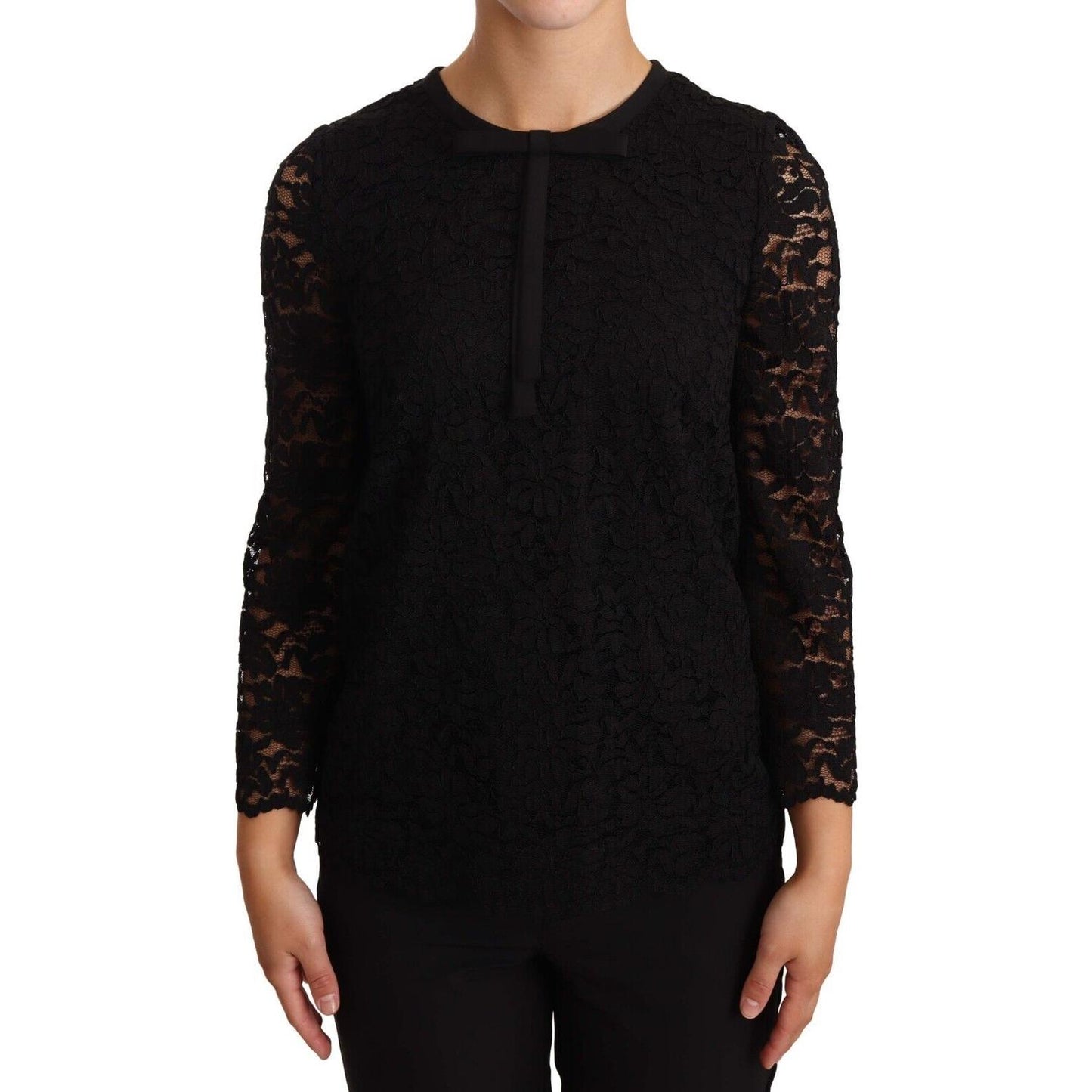 Dolce & Gabbana Black Floral Lace Nylon Blouse Top TSH6868 -36